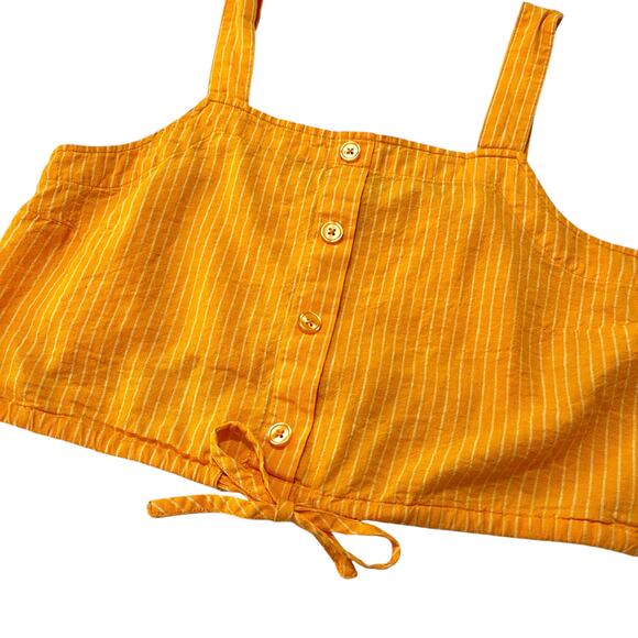 a new day MEDIUM Striped Button Detail Linen Blend Front Tie Crop Top Tank - Picture 11 of 12